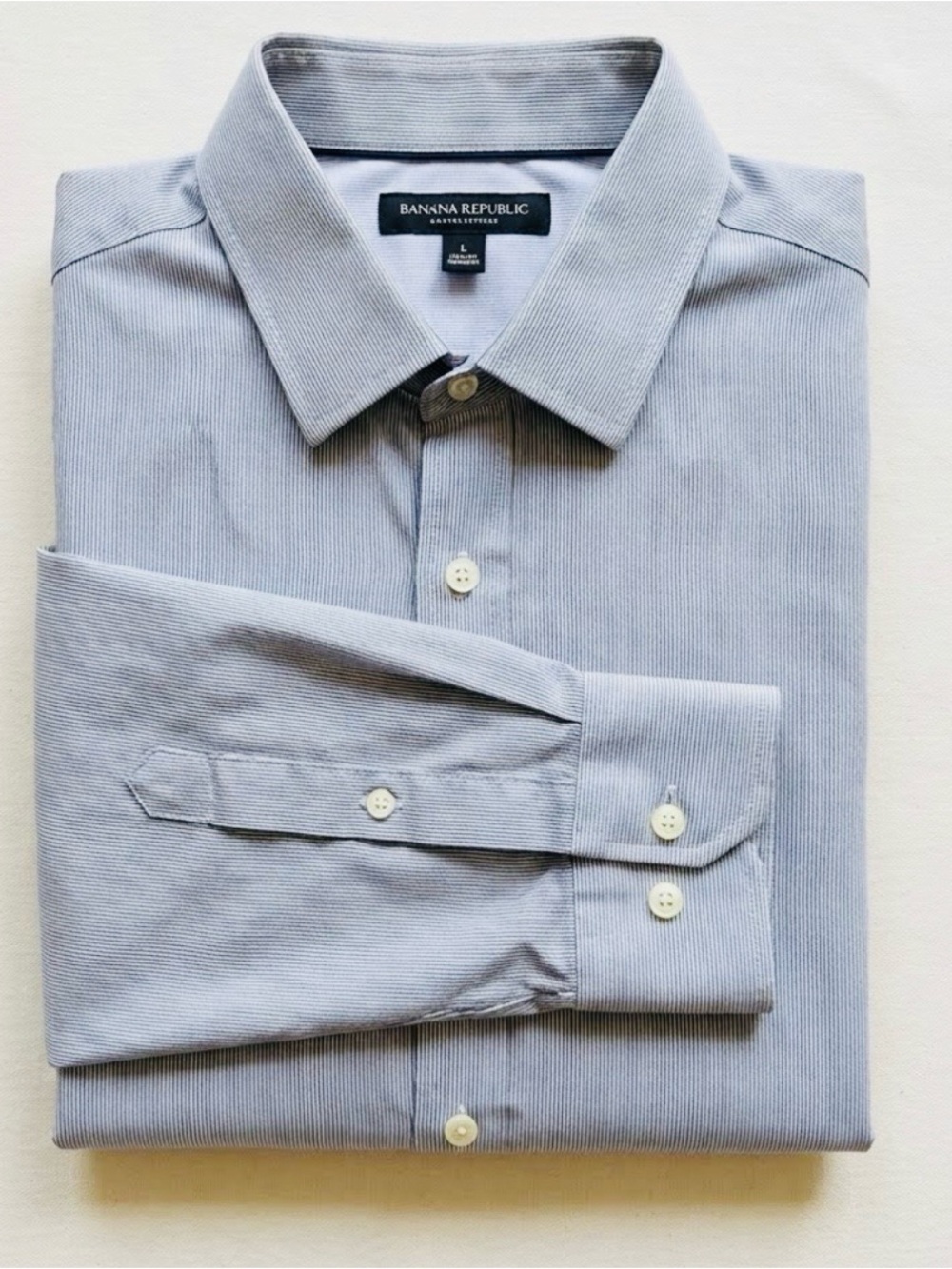 Banana Republic Non-Iron Tailored Slim Fit Dress Shirt Mens L 16-16.5 Blue Micro
